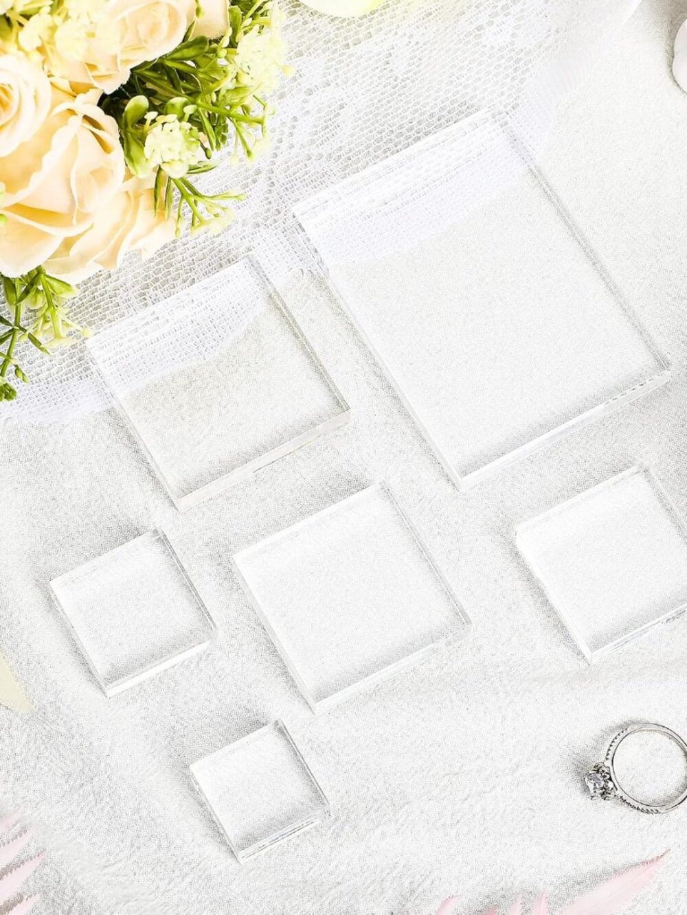 6 Pcs Acrylic Styling Blocks Flat Lay Props for Wedding, Square